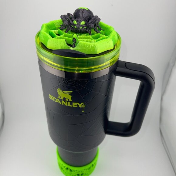 Neon Green Spiderweb Tumbler Topper, Boor or Halo, Stanley Accessories Web Glow - Picture 4 of 10